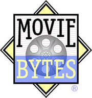logo for moviebytes.com in square over diamond shape with film reel design
